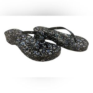 Tory Burch Floral Rubber Black Flip-Flops, sz. 10